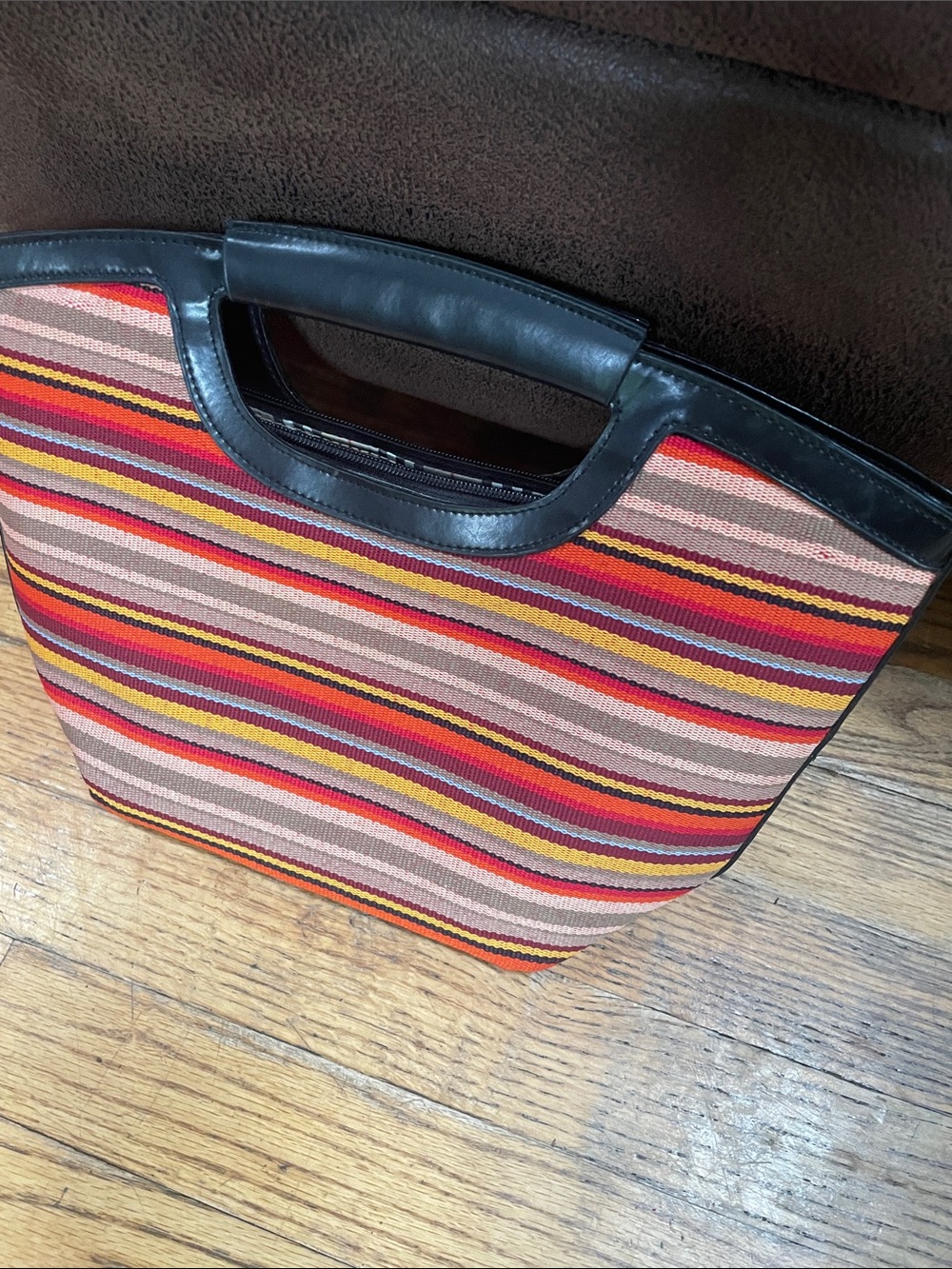 Striped Multicolor Tote Bag with Black Trim